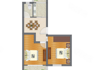 2室1厅 57.91平米户型图