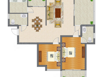 2室2厅 141.00平米户型图
