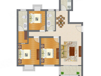 3室2厅 129.21平米户型图
