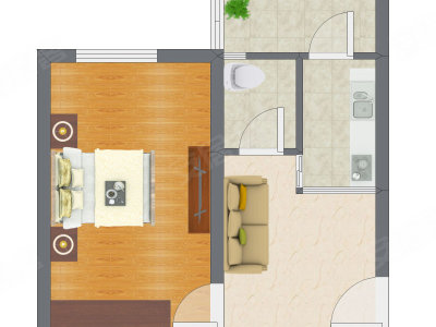1室1厅 43.62平米户型图