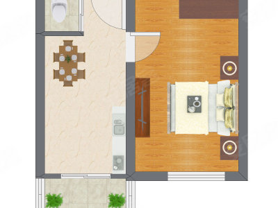 1室1厅 35.64平米户型图
