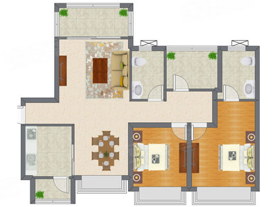 2室2厅 98.00平米户型图