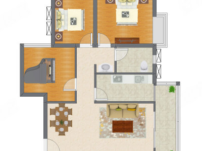 2室2厅 87.75平米户型图
