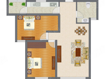 2室2厅 89.42平米户型图