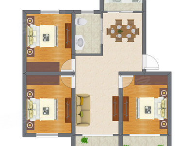 3室2厅 65.98平米