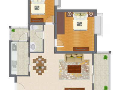 3室2厅 65.20平米户型图