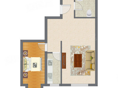 1室1厅 68.98平米户型图