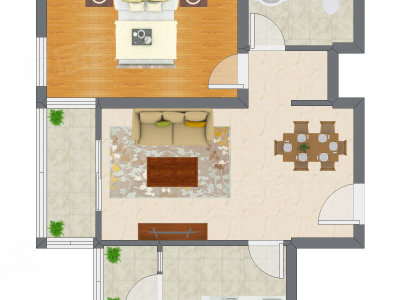 1室2厅 64.98平米户型图