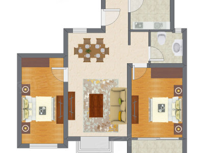 2室2厅 86.75平米户型图