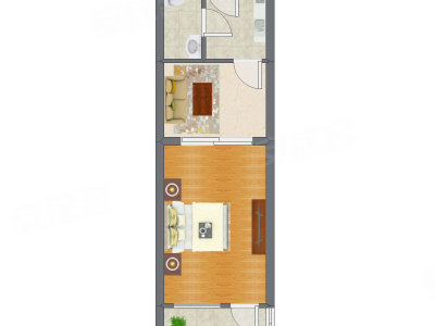 1室1厅 44.44平米户型图