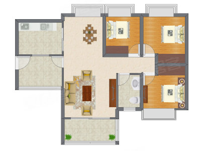 2室2厅 70.39平米户型图