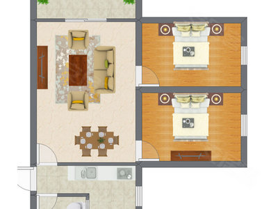 2室1厅 60.56平米户型图
