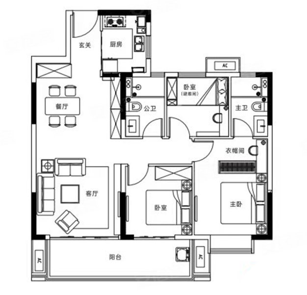 三一云湖3室2厅2卫113㎡南88万