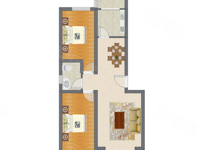 2室2厅 92.26平米户型图