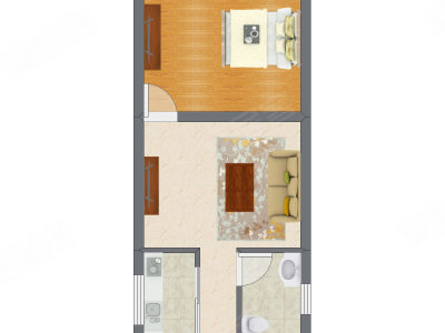 1室1厅 53.29平米户型图