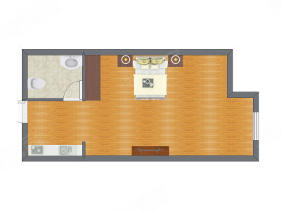 1室1厅 38.16平米户型图