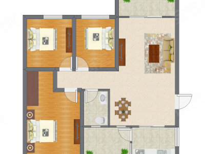 3室2厅 99.91平米户型图