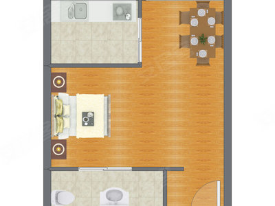 1室0厅 34.91平米户型图
