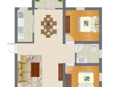 2室1厅 56.28平米户型图