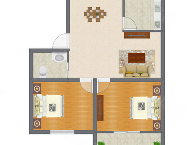 2室2厅 66.57平米户型图