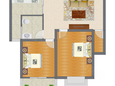 2室1厅 87.53平米户型图