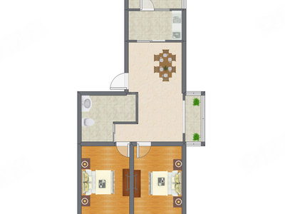 2室1厅 80.28平米