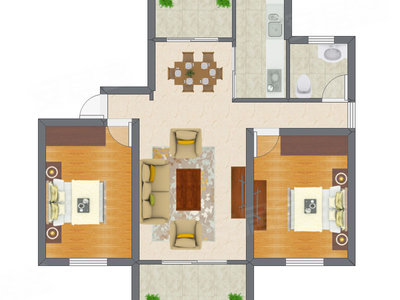 2室2厅 64.05平米户型图