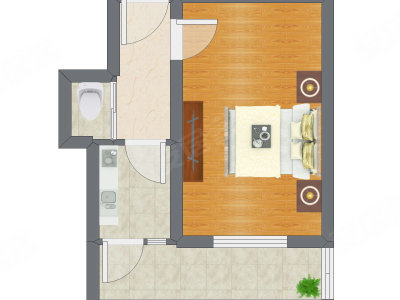 1室1厅 21.79平米户型图
