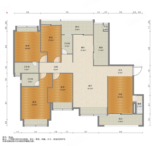 公园大地6室2厅3卫178㎡南北1200万