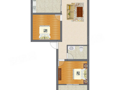 2室1厅 55.00平米户型图