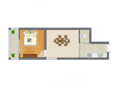 1室1厅 47.57平米户型图