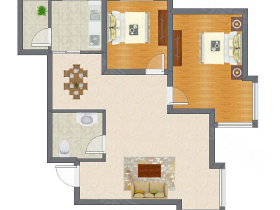 2室2厅 80.00平米户型图