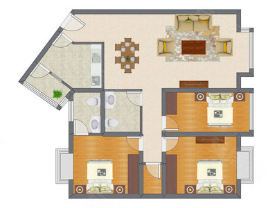 3室2厅 132.72平米户型图