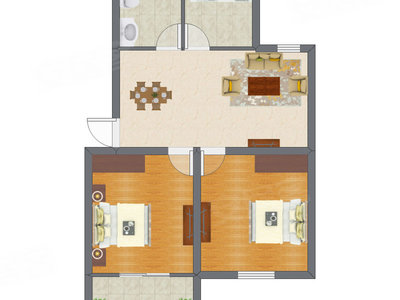 2室1厅 55.83平米户型图