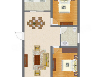 2室2厅 87.08平米户型图