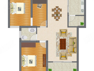 2室2厅 64.99平米户型图
