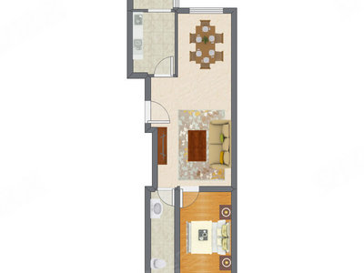 1室2厅 64.40平米户型图