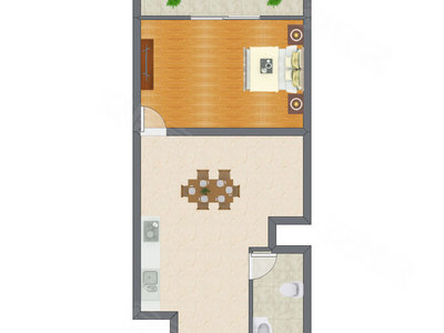 1室1厅 57.90平米户型图