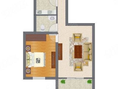 1室1厅 39.34平米户型图