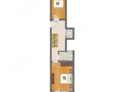 2室1厅 54.40平米