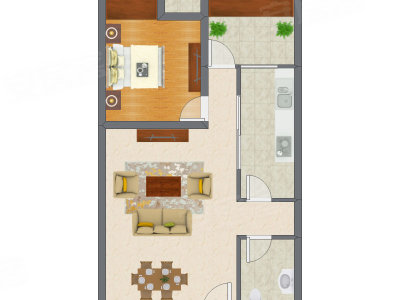 1室2厅 57.83平米户型图