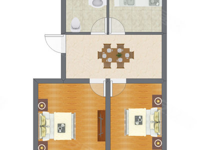 2室1厅 40.85平米户型图
