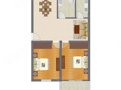 2室1厅 81.87平米户型图