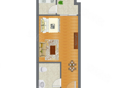 1室1厅 31.13平米户型图