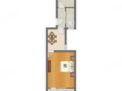 1室1厅 51.32平米户型图