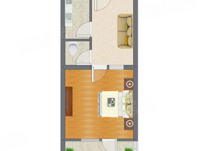 1室1厅 43.29平米户型图