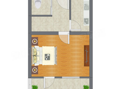 1室1厅 41.93平米户型图