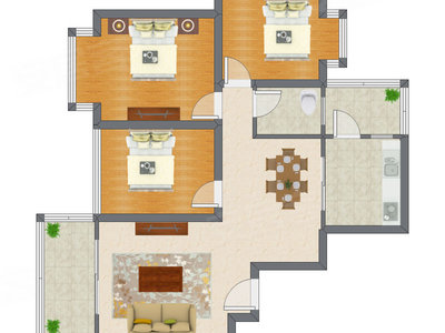 3室2厅 90.19平米户型图