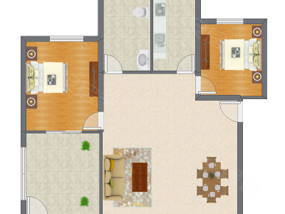 2室1厅 105.06平米