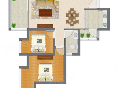 2室2厅 76.55平米户型图